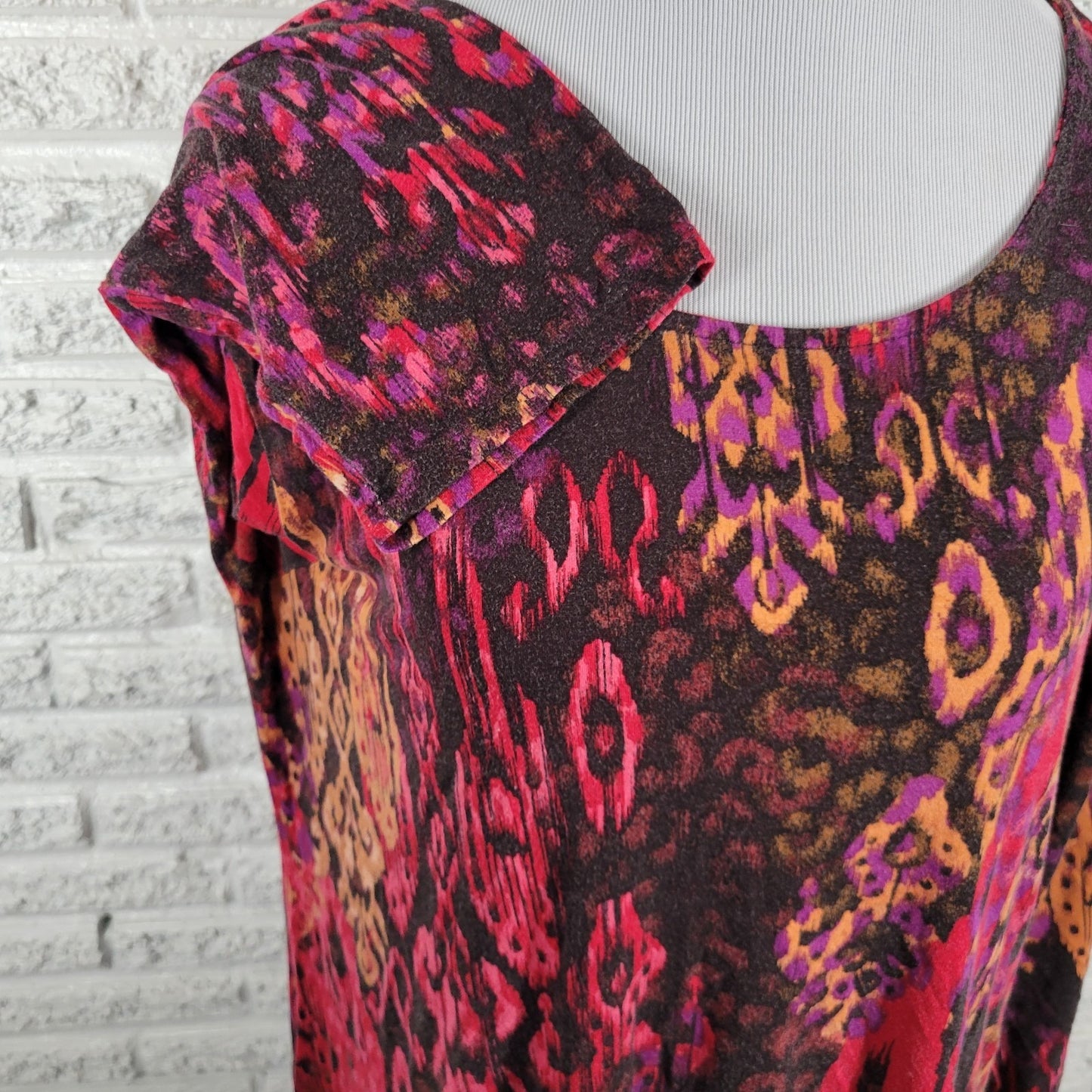 Ruby Rd Womens Top 1X Plus 3/4 Sleeve Pink Brown Watercolor Asymmetric Casual
