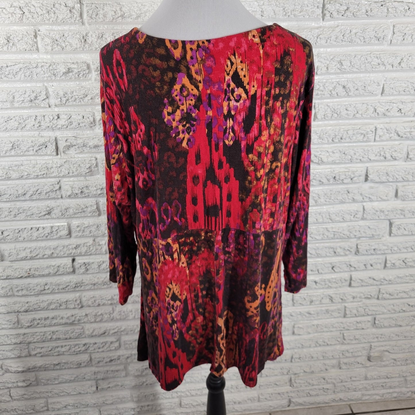 Ruby Rd Womens Top 1X Plus 3/4 Sleeve Pink Brown Watercolor Asymmetric Casual