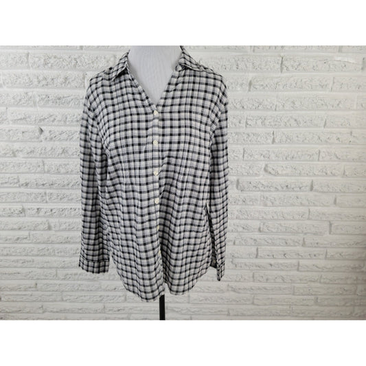 Liz Claiborne Womens Shirt Extra Large XL  Button Up Collar Semi Sheer Plaid