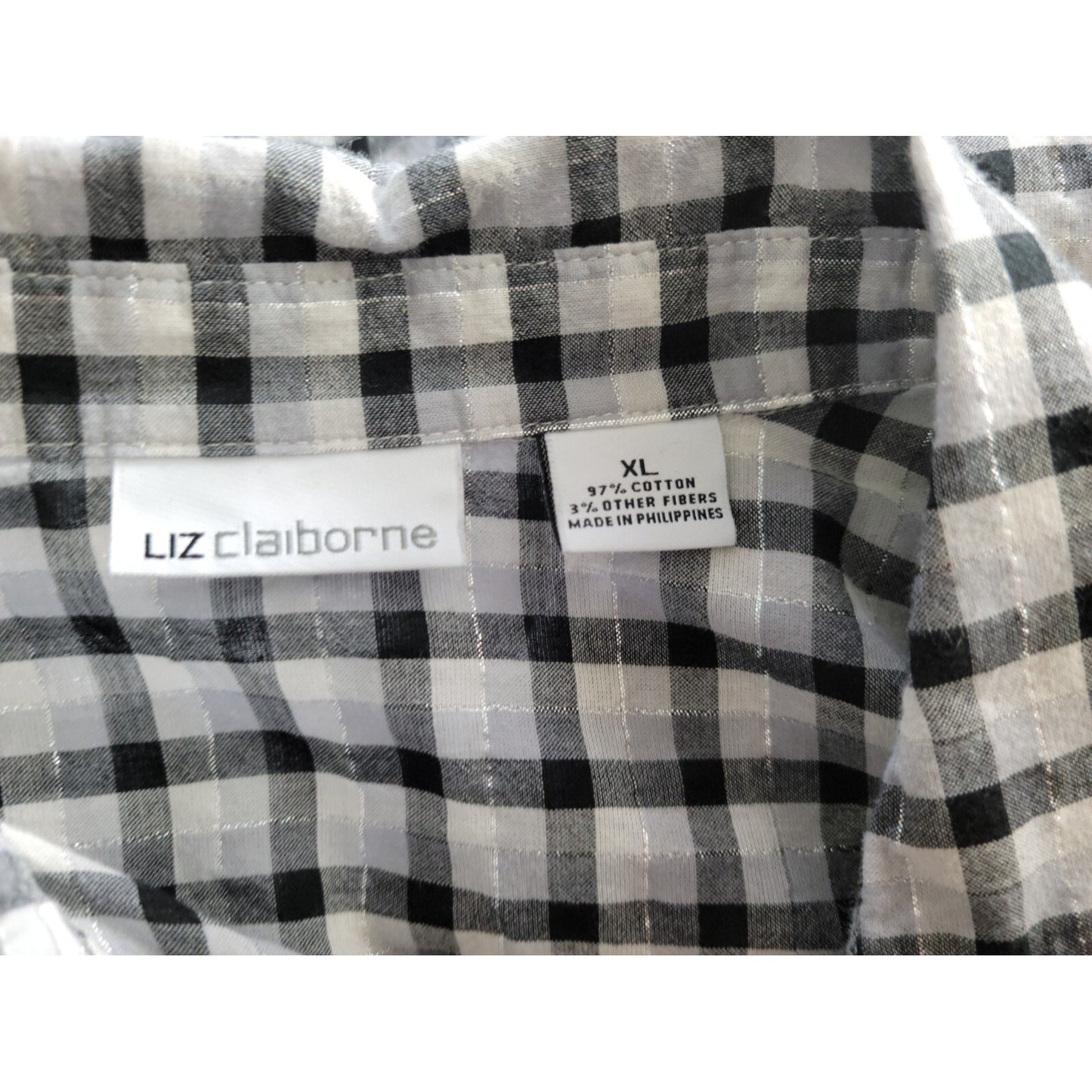 Liz Claiborne Womens Shirt Extra Large XL  Button Up Collar Semi Sheer Plaid