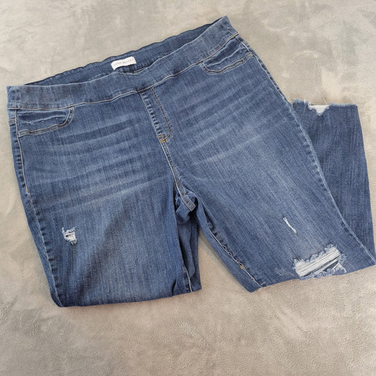Lane Bryant Womens Jeans 26 Plus Cropped Jegging Dark Blue Denim Distressed