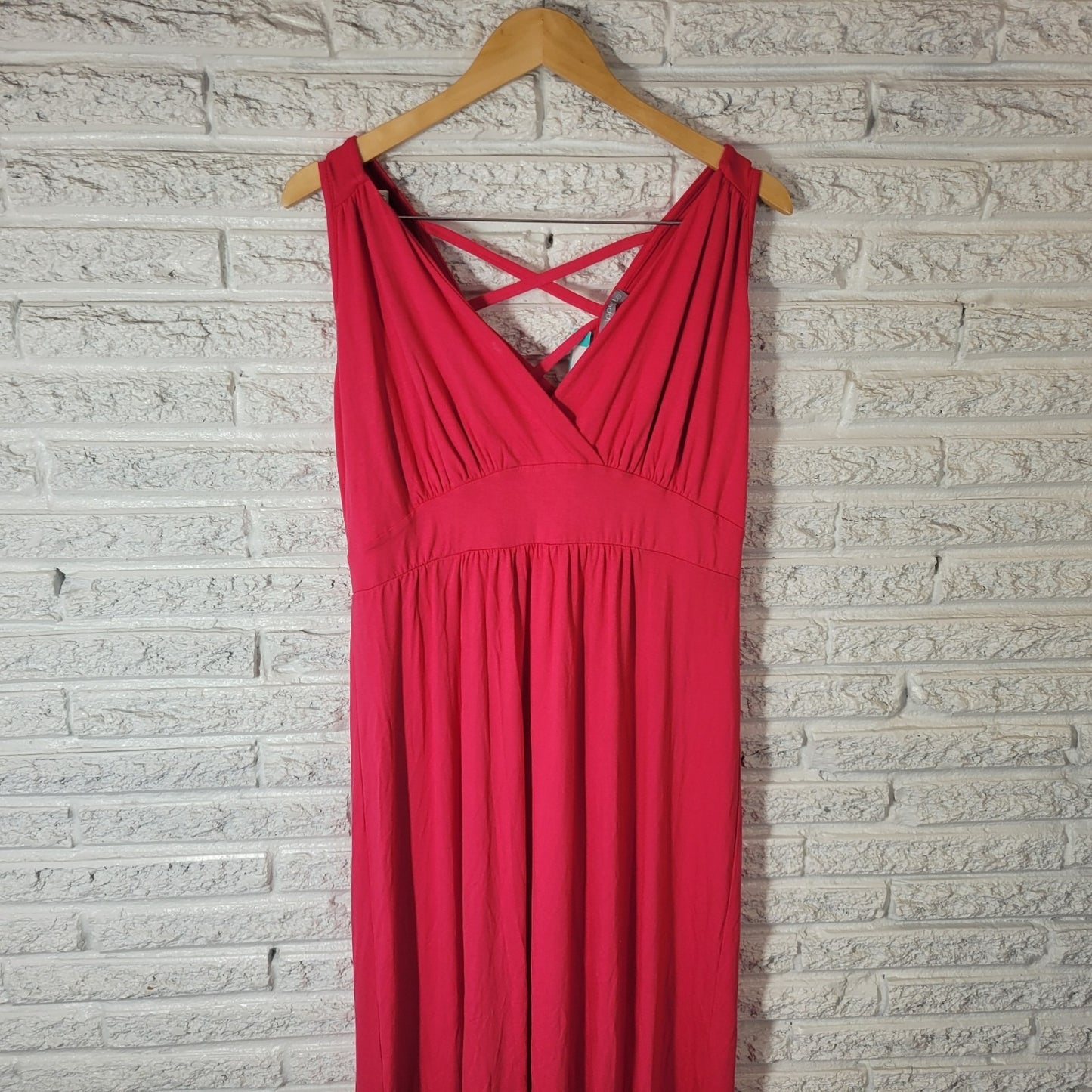 Loveappella Womens Dress 1X Lauren Maxi Sleeveless Knit Sheath Pink Lattice Back
