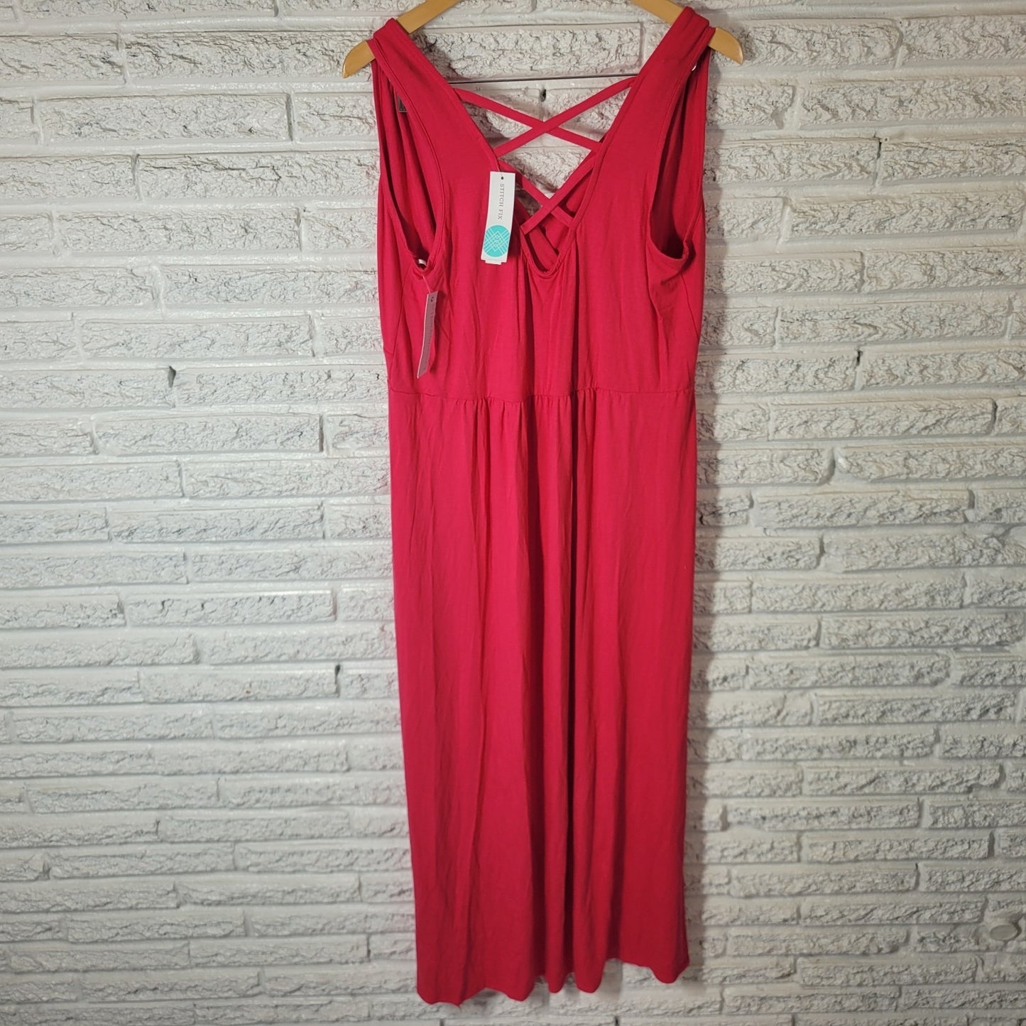 Loveappella Womens Dress 1X Lauren Maxi Sleeveless Knit Sheath Pink Lattice Back