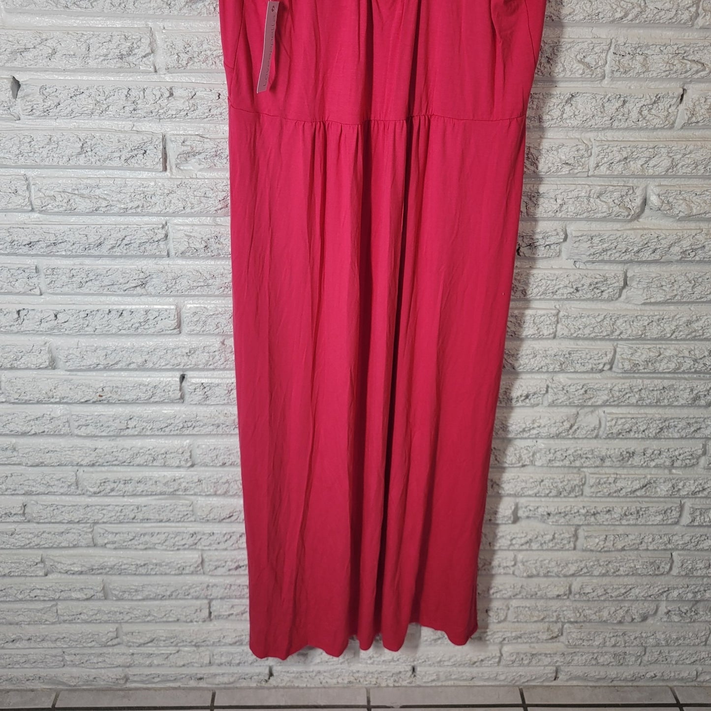 Loveappella Womens Dress 1X Lauren Maxi Sleeveless Knit Sheath Pink Lattice Back