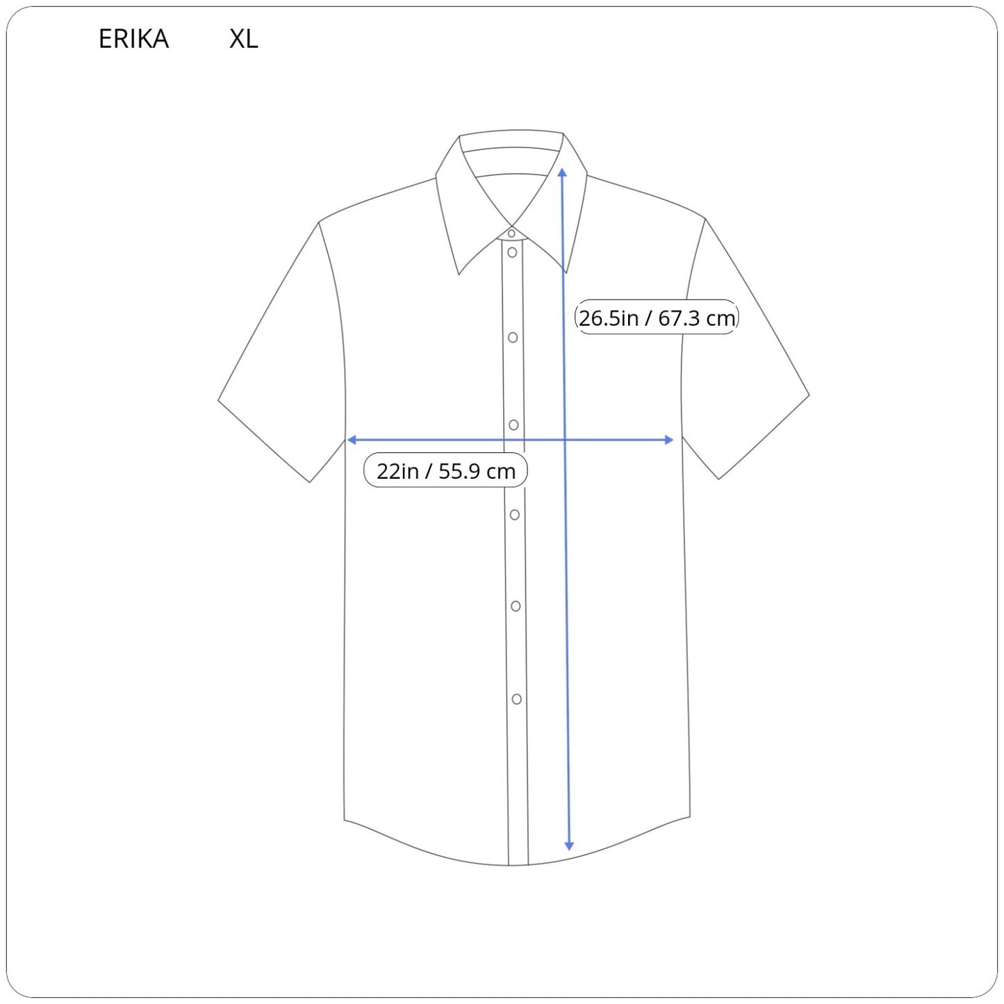 Erika Women's XL Blue White Geometric Collared Button-Up Top Short Sleeve Cotton