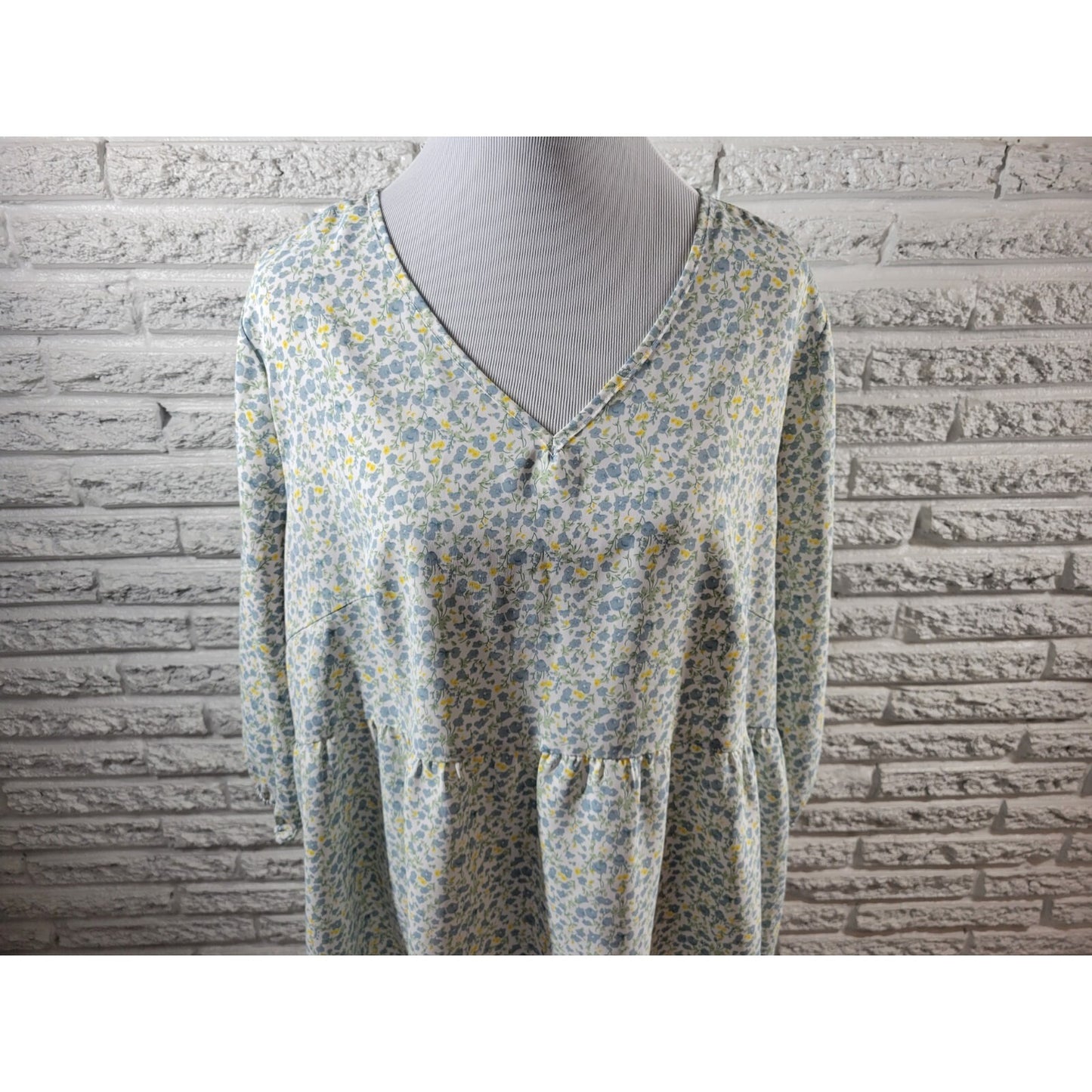Agnes Orinda Womens Top 2X Plus 3/4 Sleeve Blue Floral Polyester Pullover Casual
