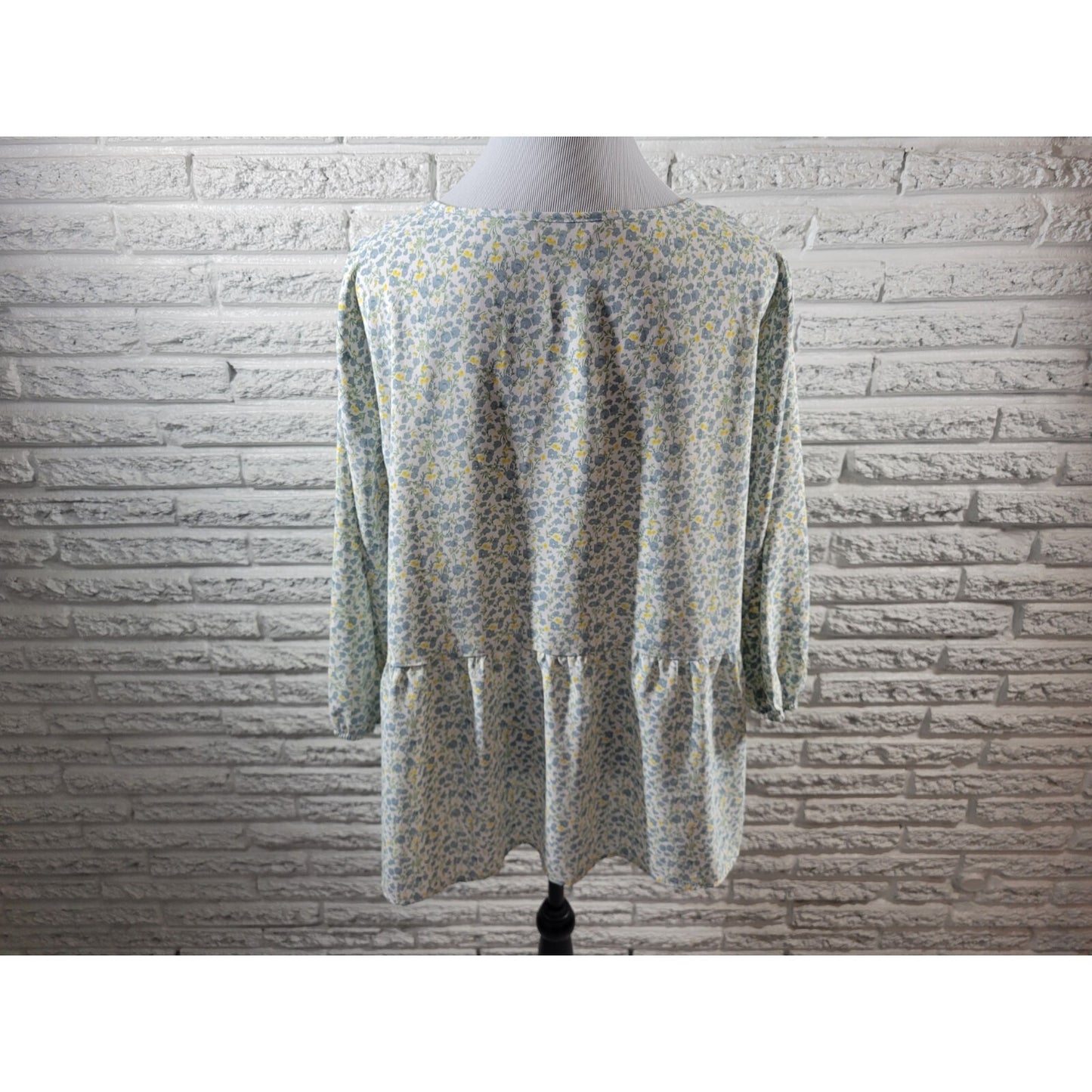 Agnes Orinda Womens Top 2X Plus 3/4 Sleeve Blue Floral Polyester Pullover Casual