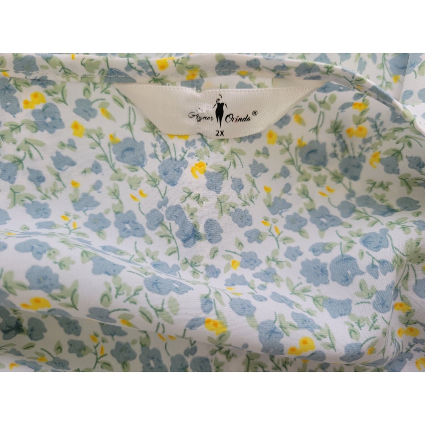 Agnes Orinda Womens Top 2X Plus 3/4 Sleeve Blue Floral Polyester Pullover Casual