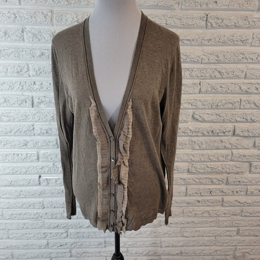 Banana Republic Womens Top XL Cardigan Light Brown Knit Lightweight Pima Cotton