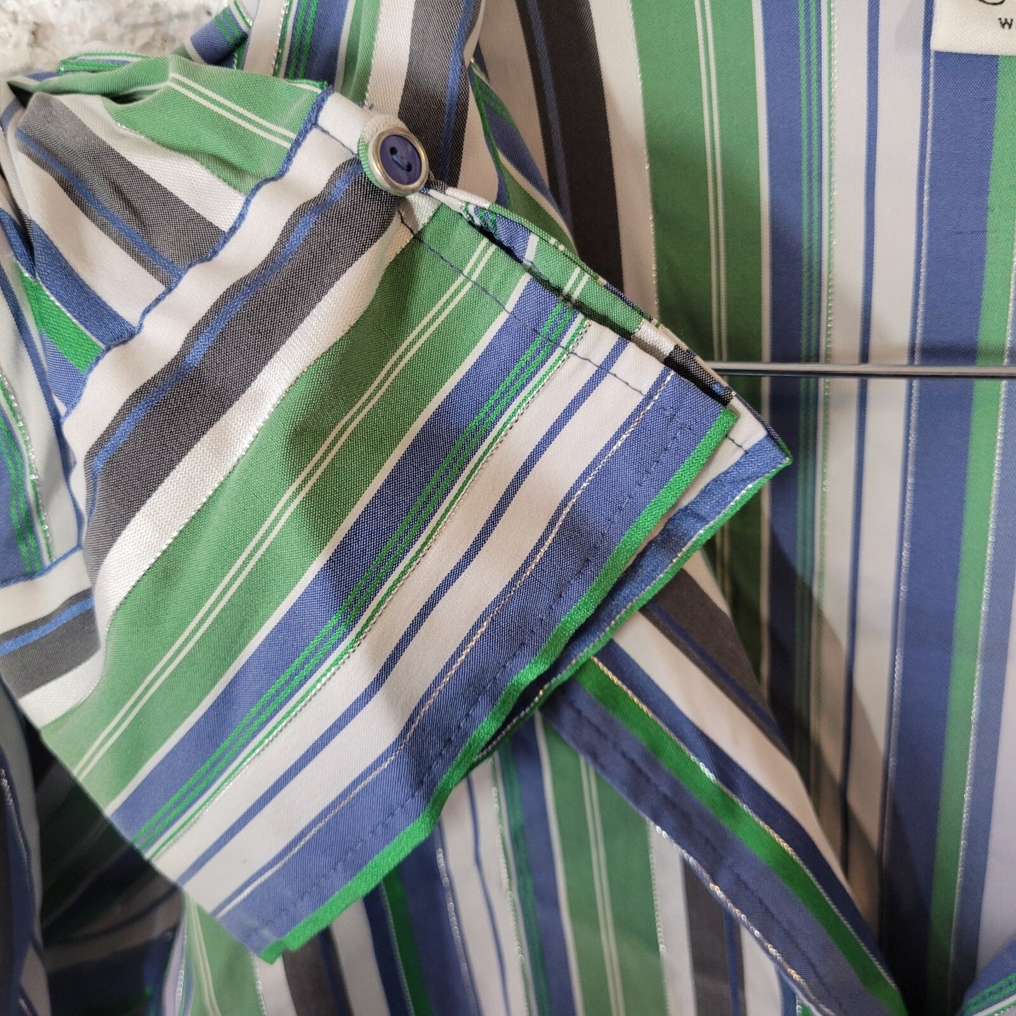 Cato Womens Top 26W 28W Plus Green Stripe Collar Lightweight Metallic Thread