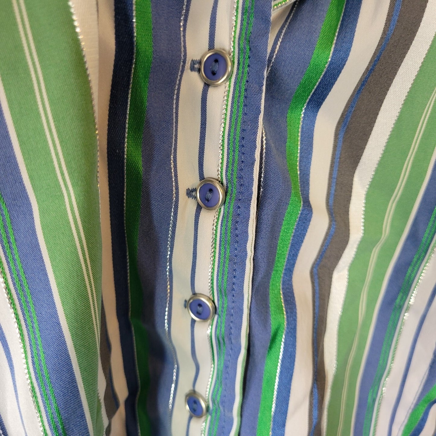 Cato Womens Top 26W 28W Plus Green Stripe Collar Lightweight Metallic Thread