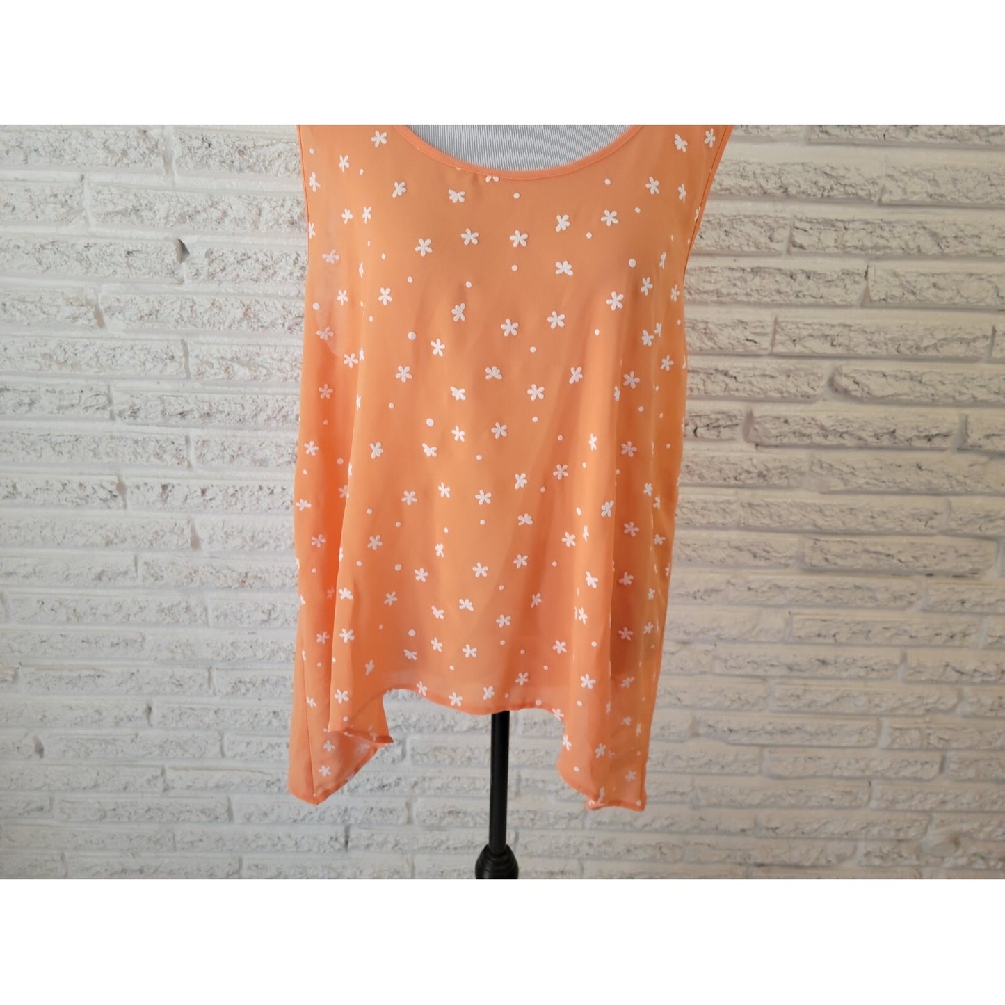 Mine Too Womens Top 3XL Plus Tank Orange Floral Asymmetric Deco Buttons Sheer