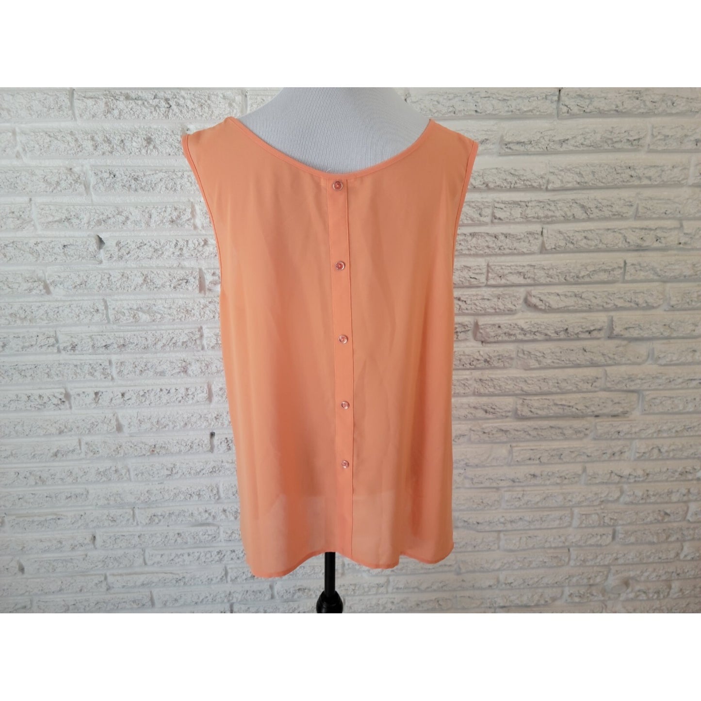 Mine Too Womens Top 3XL Plus Tank Orange Floral Asymmetric Deco Buttons Sheer