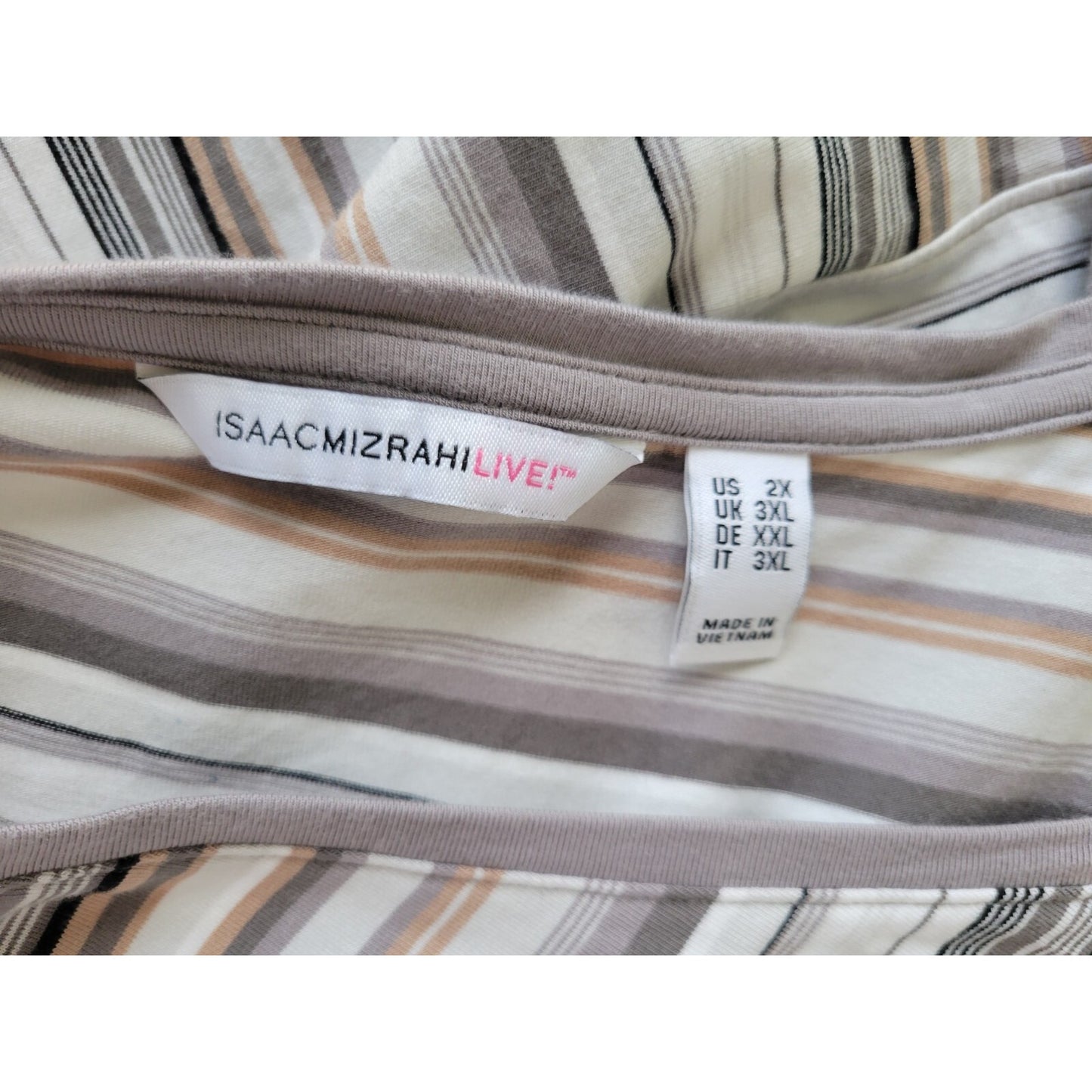 Isaac Mizrahi Live Womens Top 2X Plus Tee Gray Stripe Cotton Blend Cap Sleeve