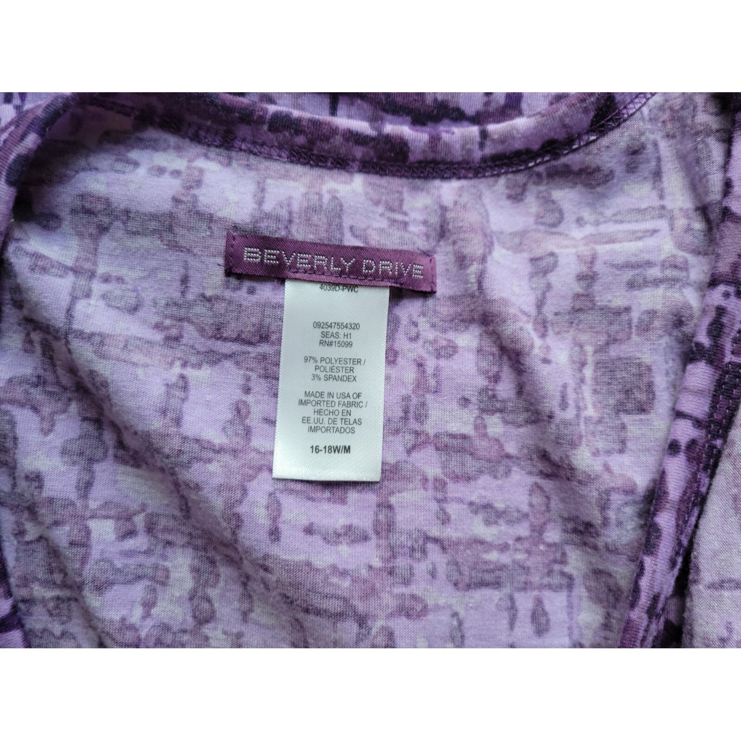 Beverly Drive Womens Top 16W 18W Plus Sleeveless Purple Watercolor Ruffles