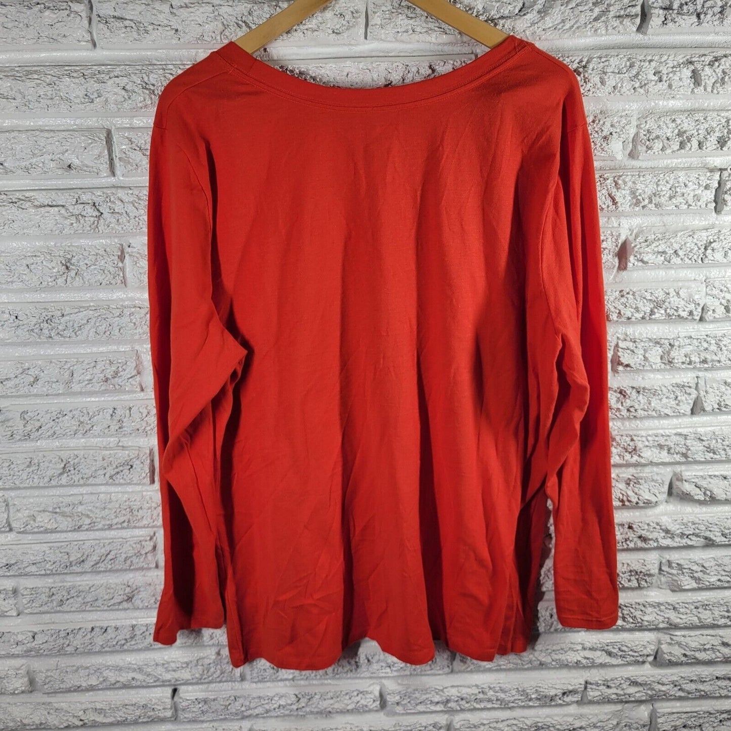 Just My Size Womens Top 2X 18W 20W Tee Long Sleeve Red Floral Paisley Glitter