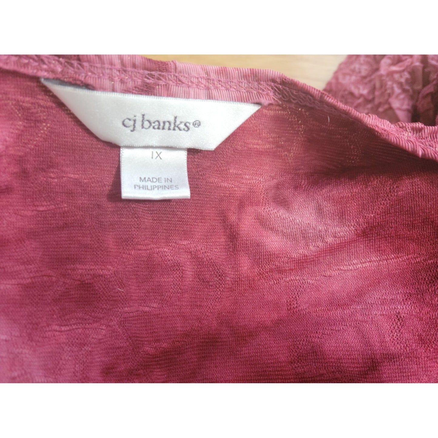 CJ Banks Womens Top 1X Plus Short Sleeve Pinched Burgundy Tie Dye Career Casual