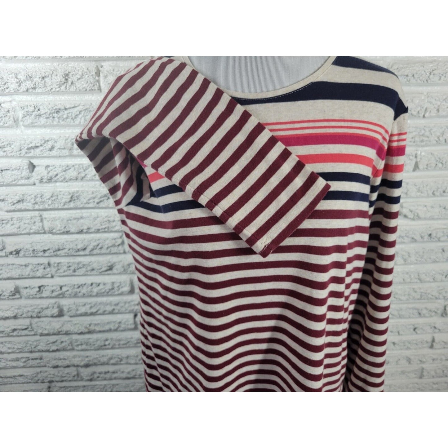 Croft Barrow Womens Top XXL Plus Tee Classic Brown Stripe Long Sleeve Casual