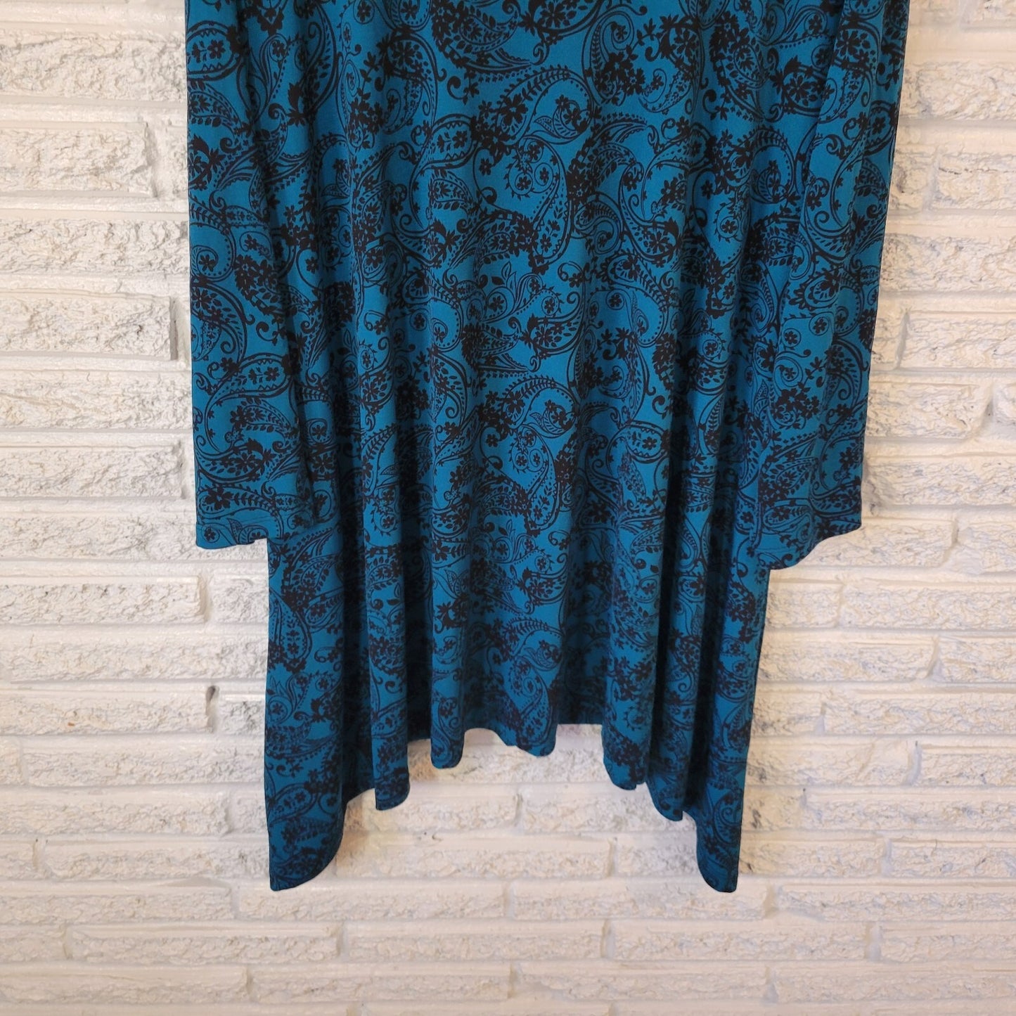 Woman Within Womens Top 3X Tunic 3/4 Sleeve Blue PaisleyPoly Blend Asymmetric
