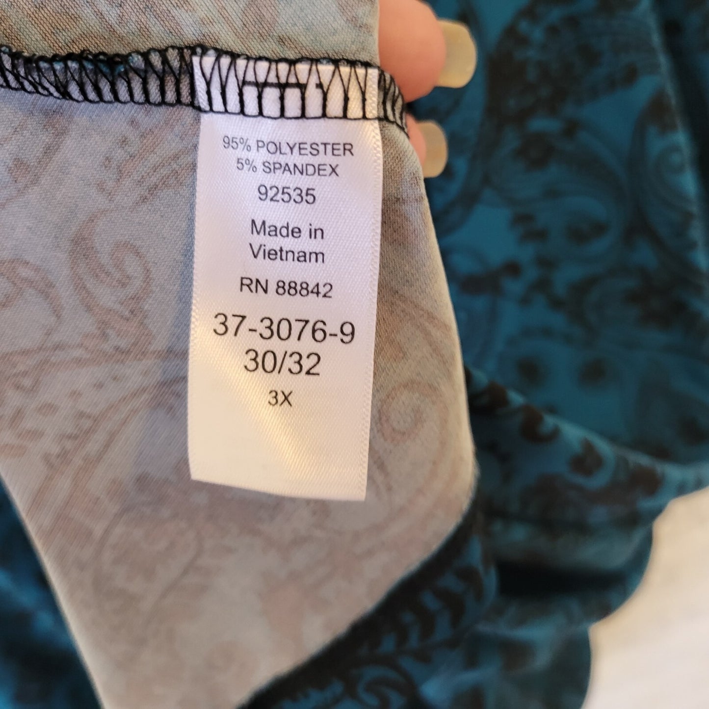 Woman Within Womens Top 3X Tunic 3/4 Sleeve Blue PaisleyPoly Blend Asymmetric