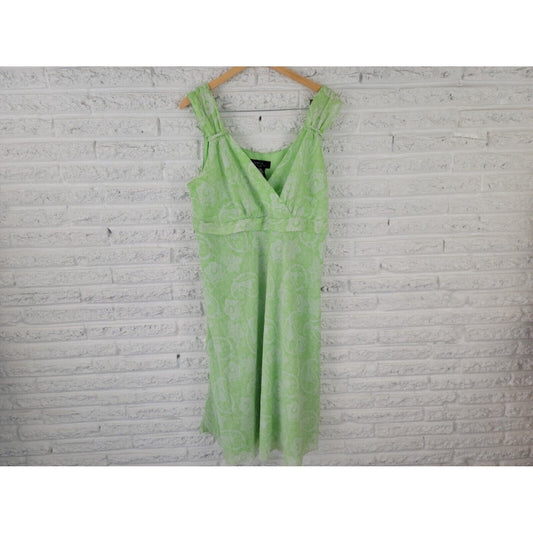 George Women Dress 1X Plus Tank Shift Sleeveless Lined Sheer Green Floral Casual