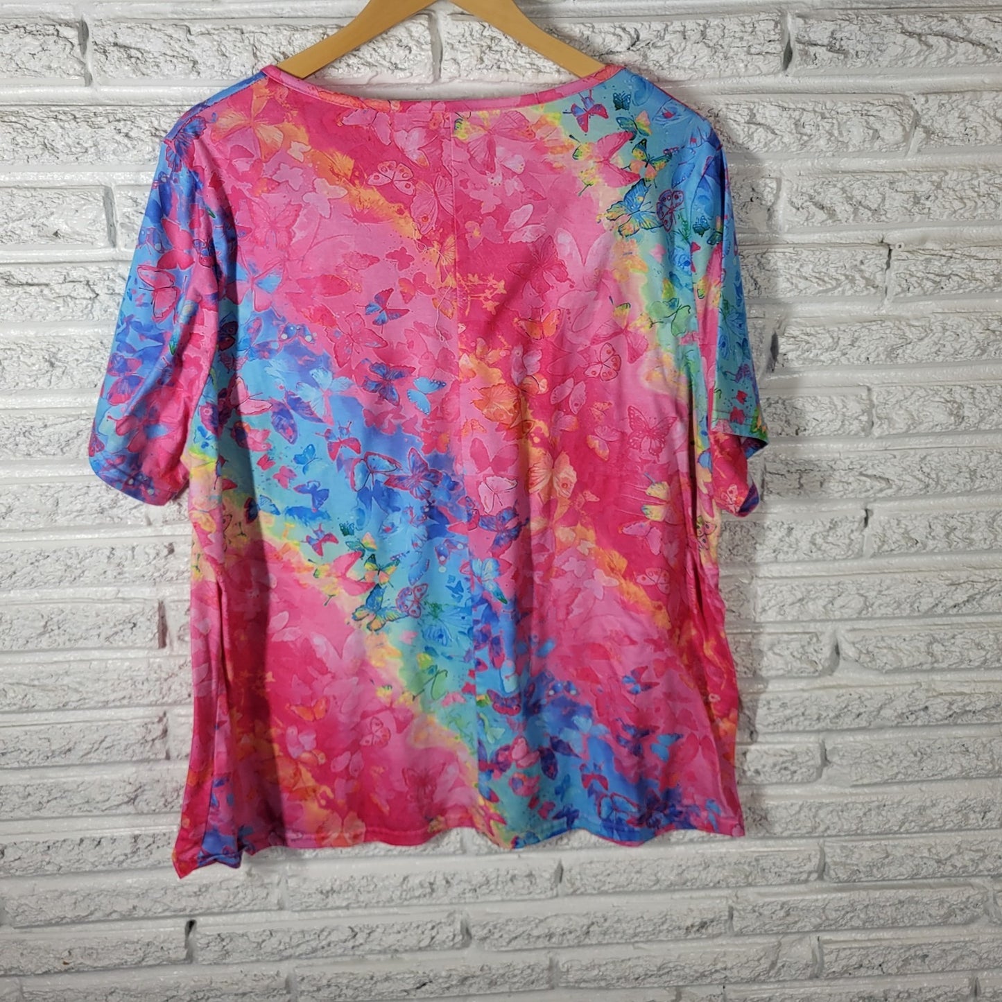 Butterflies Watercolor Womens Top 4XL Plus Tee Artsy Short Sleeve Pink Polyester