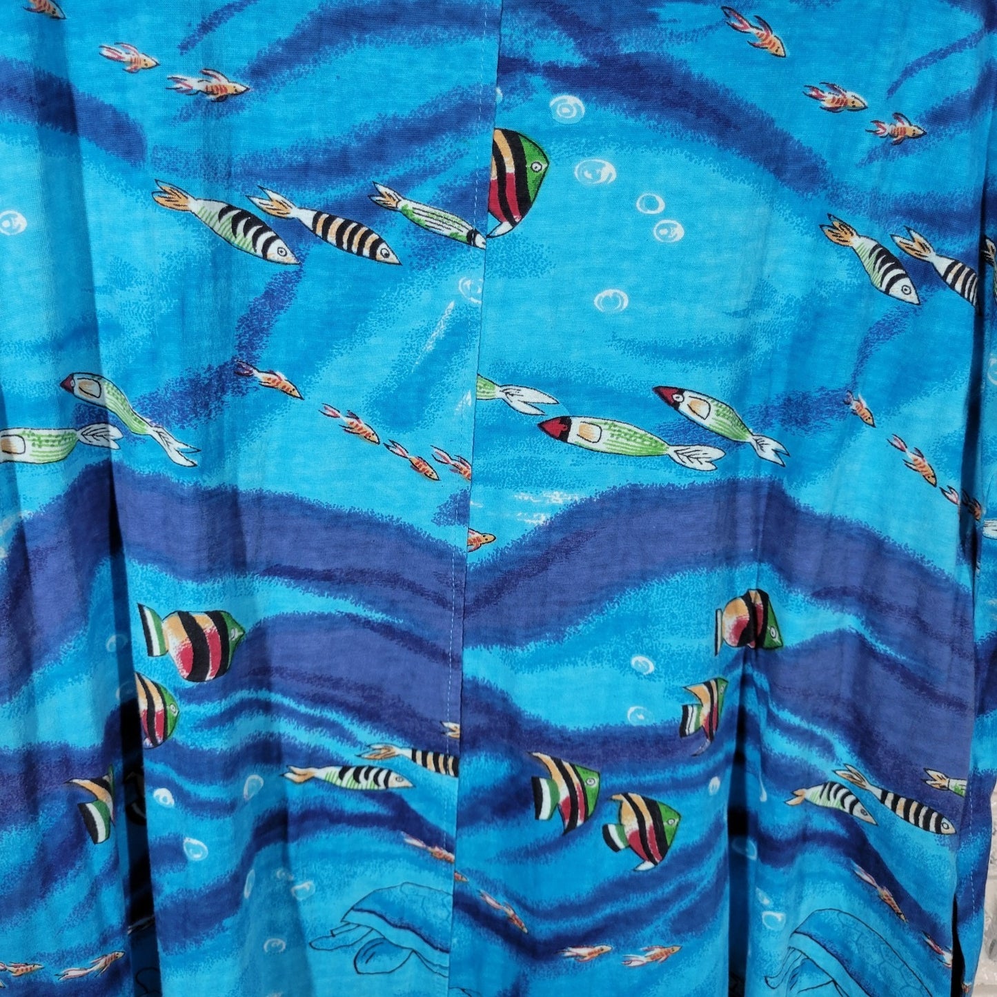 Coral Bay Womens Dress XL Blue Ocean Marine Life Keyhole Beaded Cotton Casual