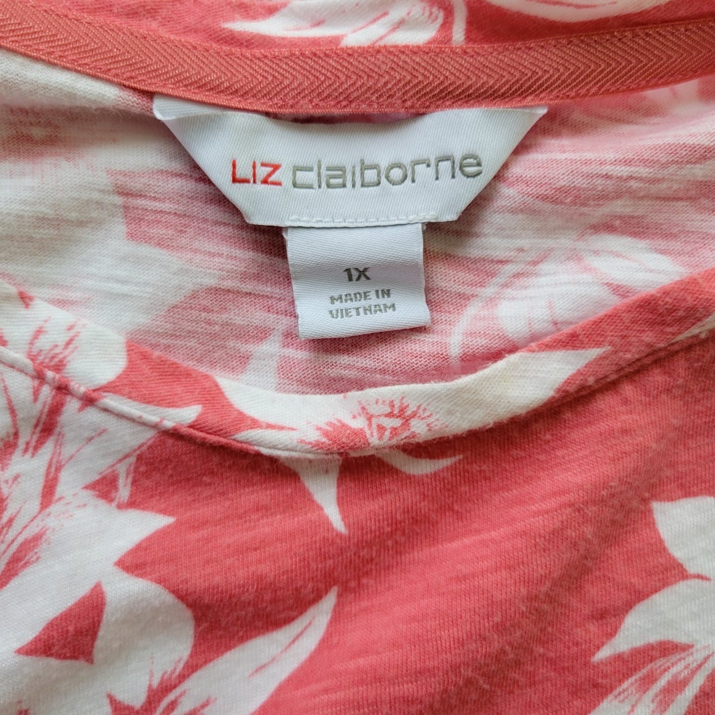 Liz Claiborne Womens Top 1X Plus Tee Short Tied Sleeves Pink Floral Lightweight