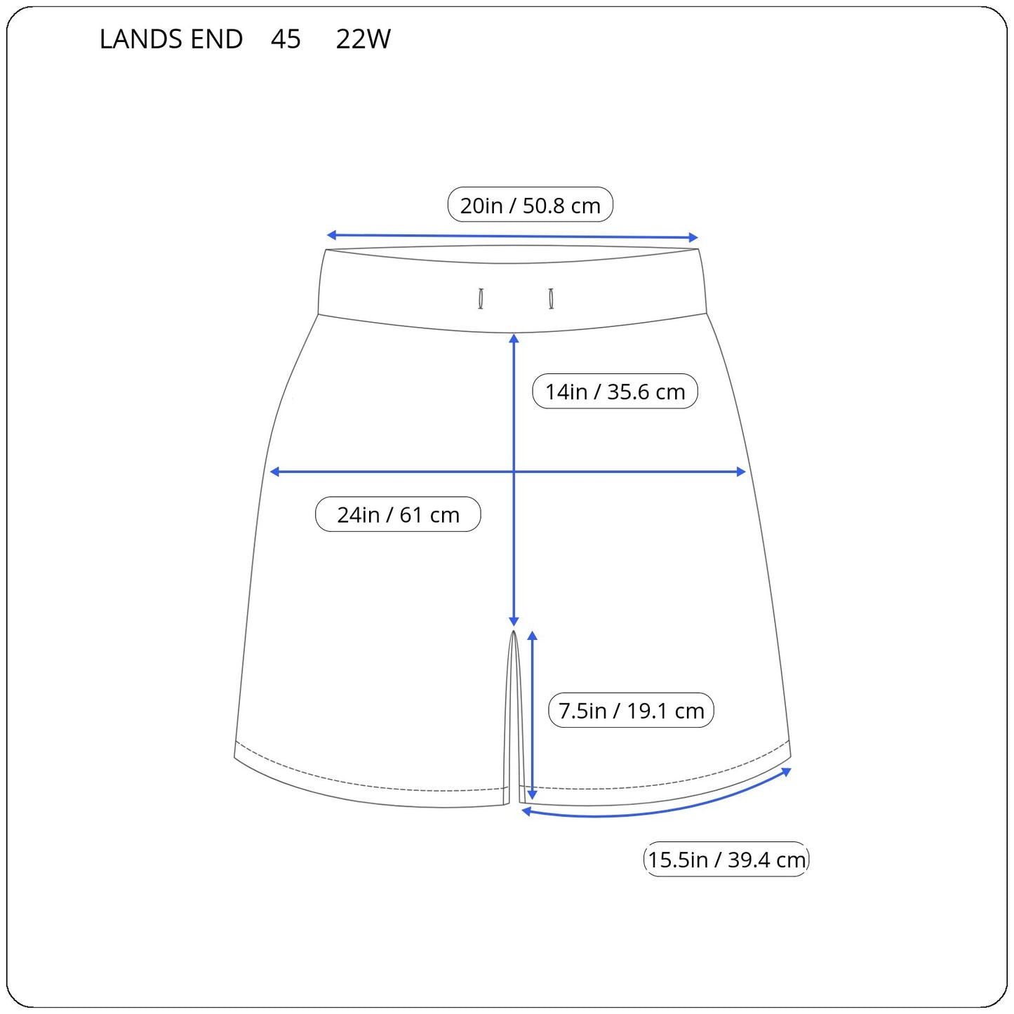 Lands' End 22W Off White Denim Shorts Plus Size 7.5" Inseam Zip Fly WHI22E