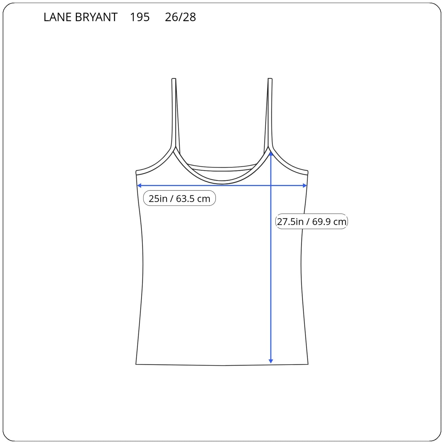Lane Bryant Women's 26/28 Camisole Blue Cotton Blend Adjustable Strap BLU204E