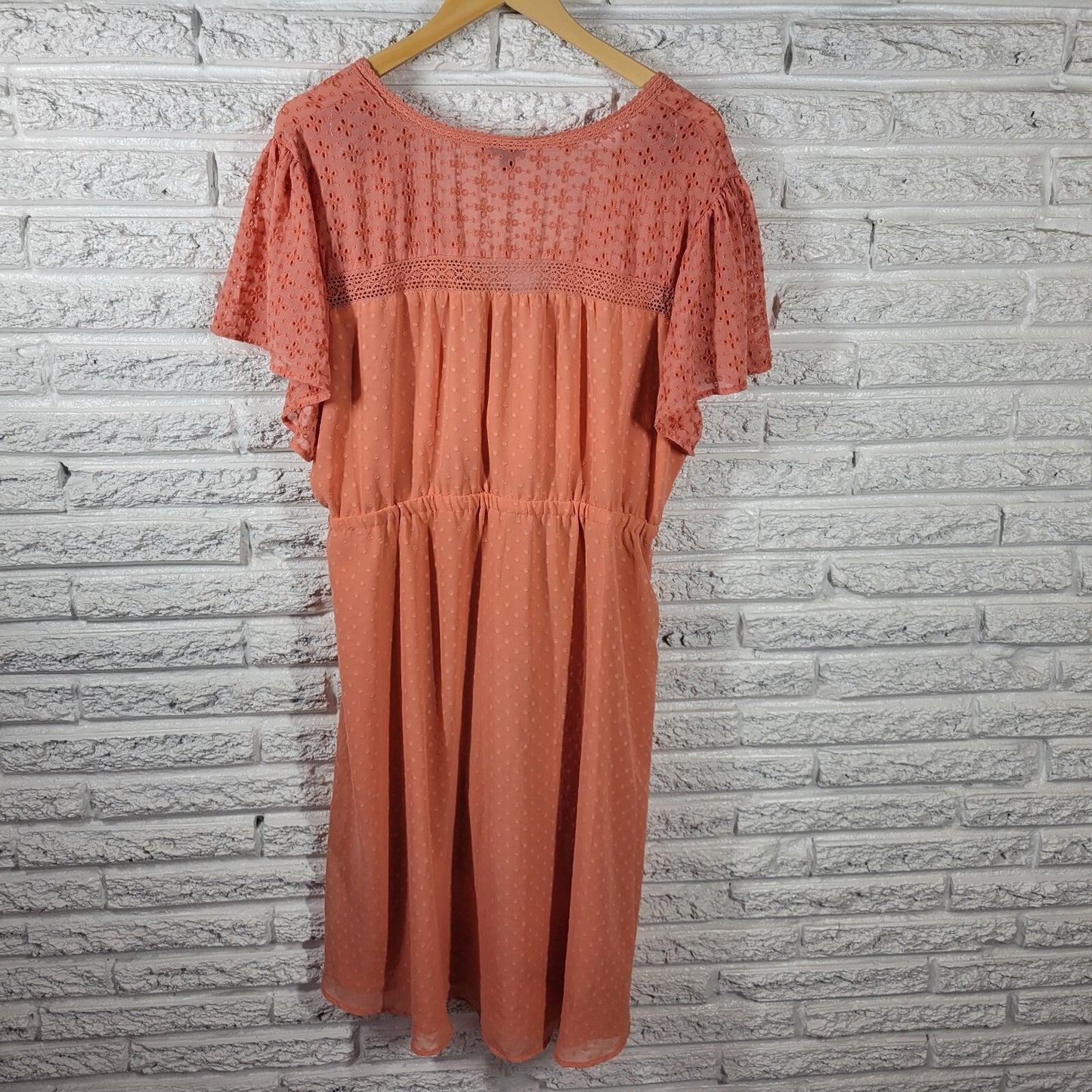 Torrid Womens Dress 3 3X Plus Sheath High Low Orange Swiss Dot Eyelet Lined