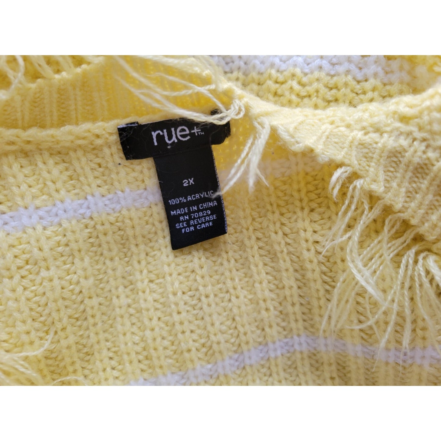 Rue 21 Womens Sweater 2X Plus Cropped Long Sleeve Yellow Stripe Fringe Soft