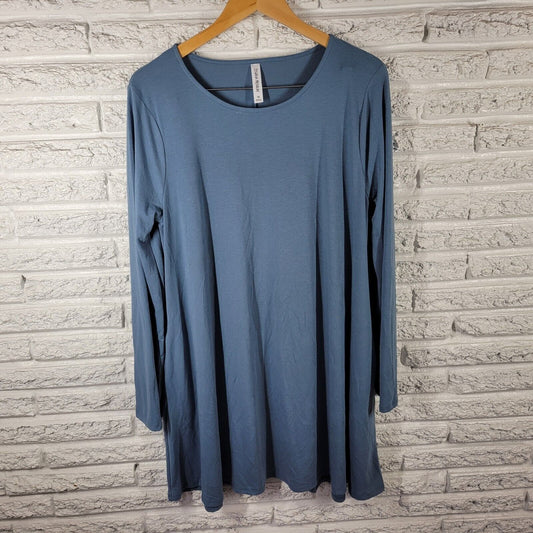 Zenana Premium Women Dress 1X Mini Tunic Blue Soft Poly Blend Lightweight Casual