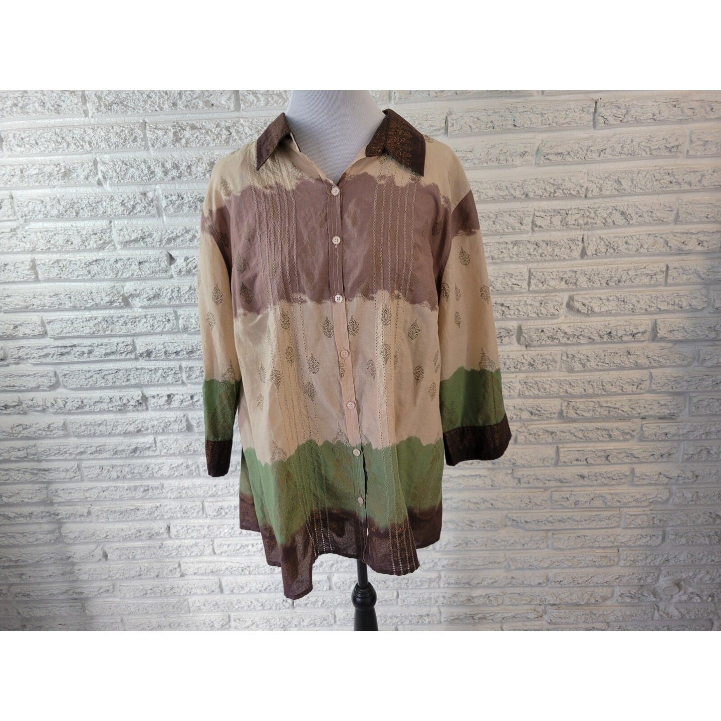 Quizz Bazaar Womens Top 22W 3/4 Sleeve Watercolor with Green Camisole Casual