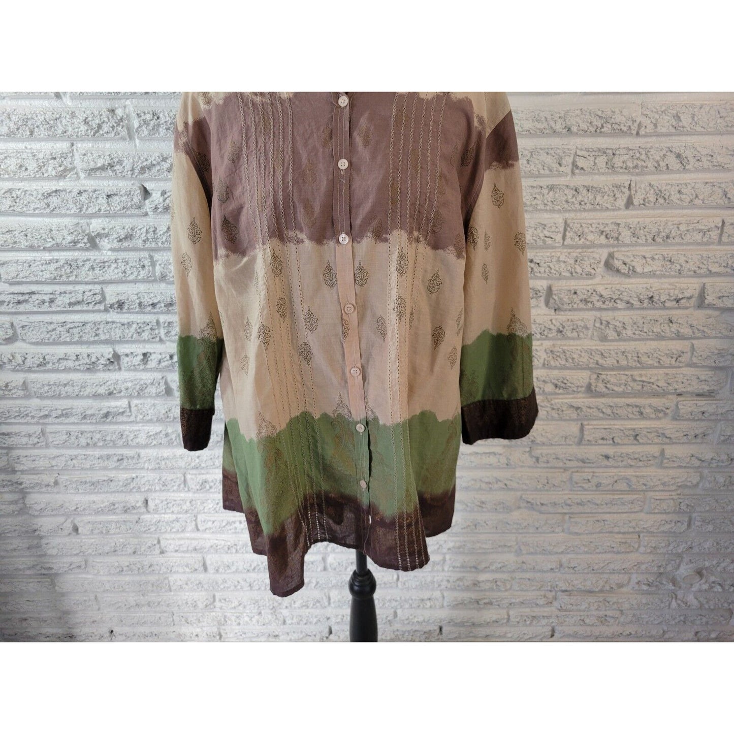 Quizz Bazaar Womens Top 22W 3/4 Sleeve Watercolor with Green Camisole Casual
