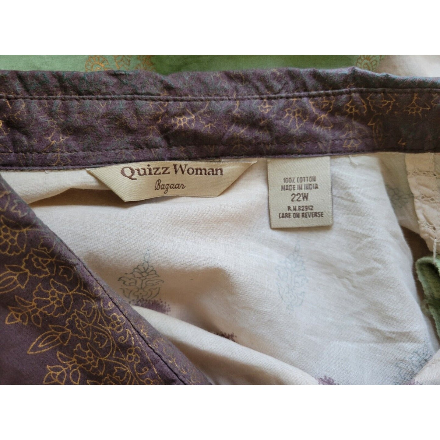 Quizz Bazaar Womens Top 22W 3/4 Sleeve Watercolor with Green Camisole Casual