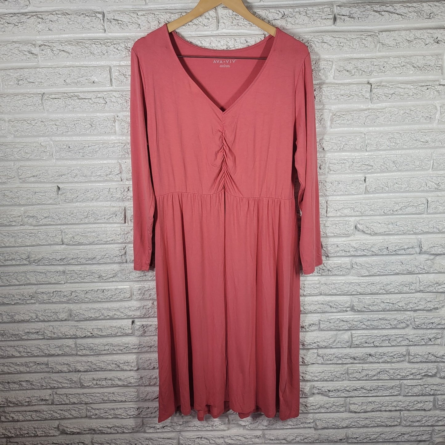 Ava & Viv Womens XL Pink Knit Shirt Dress Long Sleeve V-Neck Stretchy Pullover