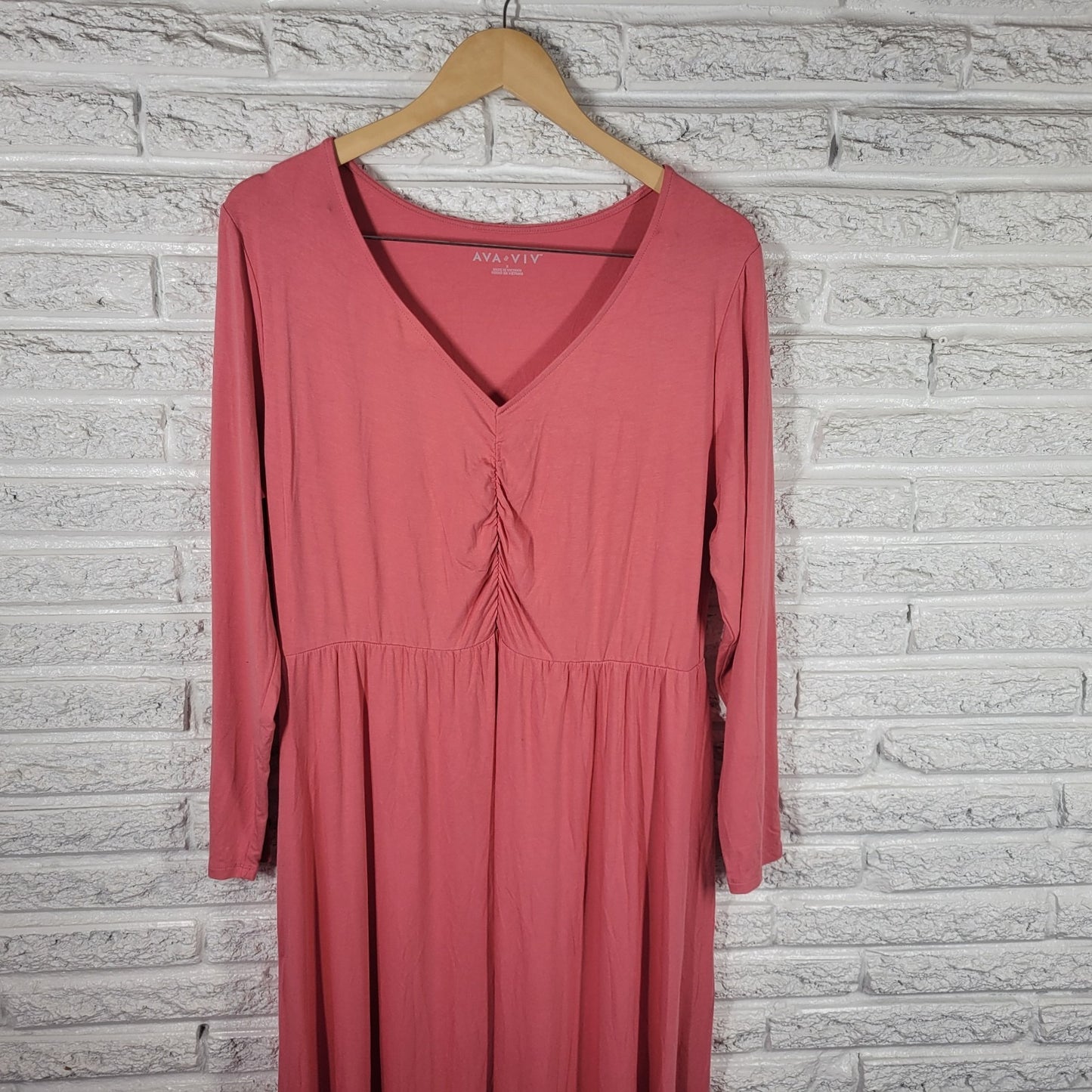 Ava & Viv Womens XL Pink Knit Shirt Dress Long Sleeve V-Neck Stretchy Pullover