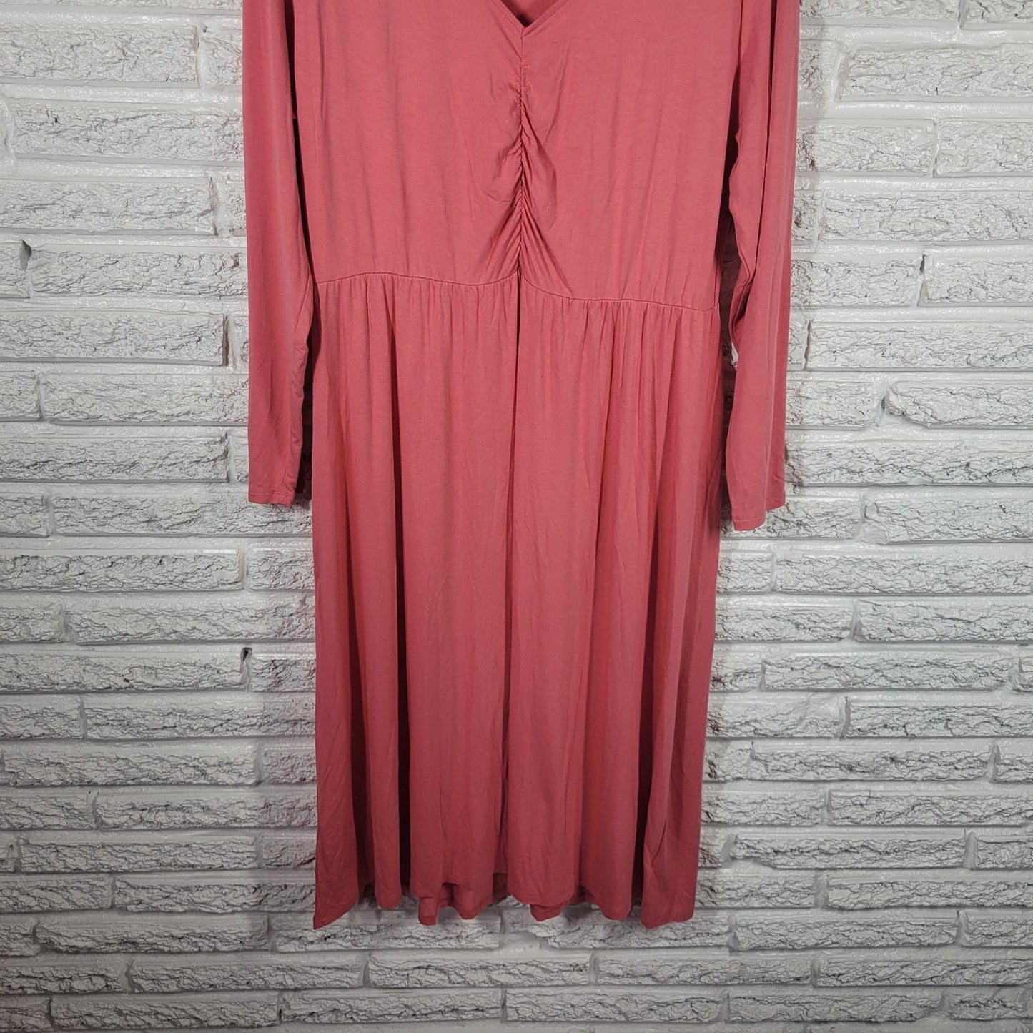 Ava & Viv Womens XL Pink Knit Shirt Dress Long Sleeve V-Neck Stretchy Pullover