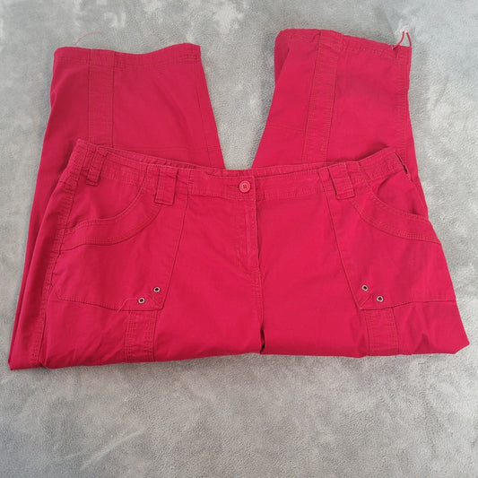 Style Co Womens Pants 18W Plus Capri Cargo Red Zip Fly Tied Hems Cotton Blend