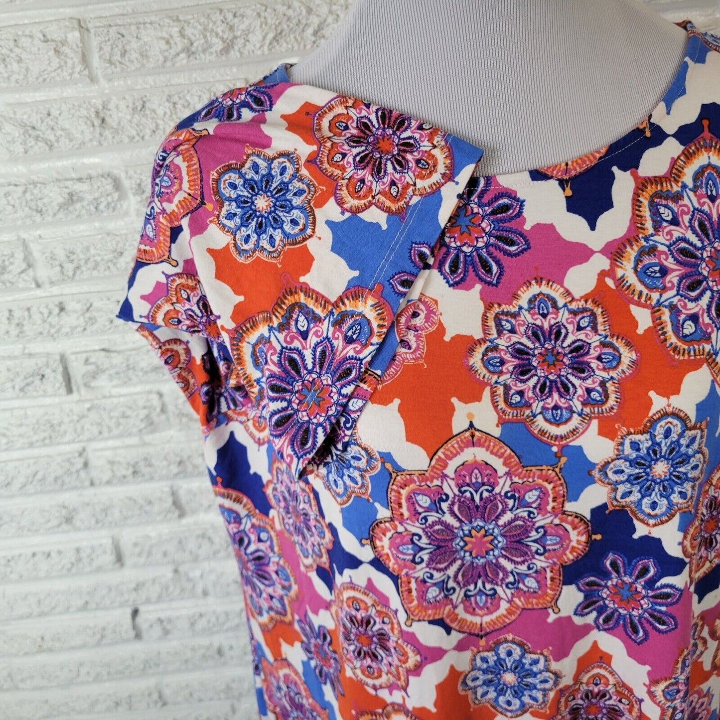 Ruby Rd Women Top PXL Petite 3/4 Sleeve Blue Red Floral Lightweight Comfy Casual