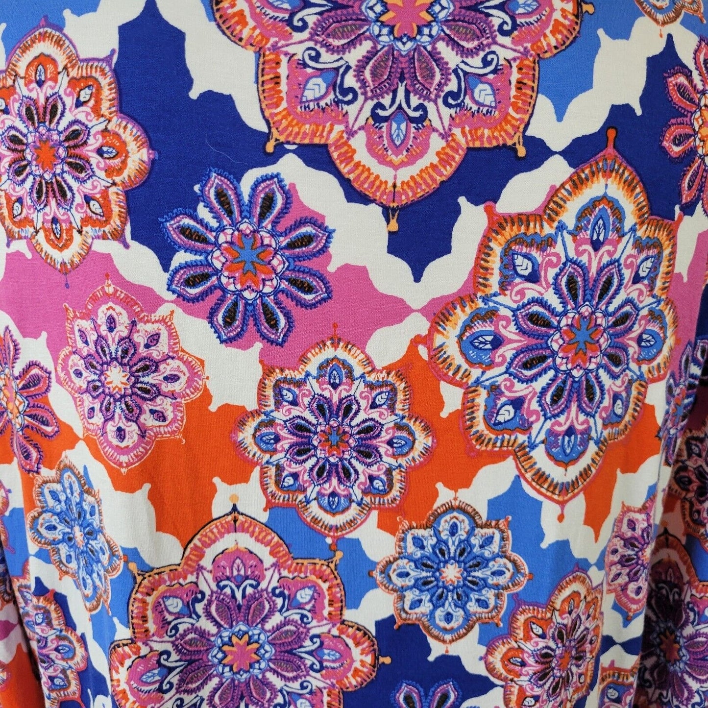 Ruby Rd Women Top PXL Petite 3/4 Sleeve Blue Red Floral Lightweight Comfy Casual