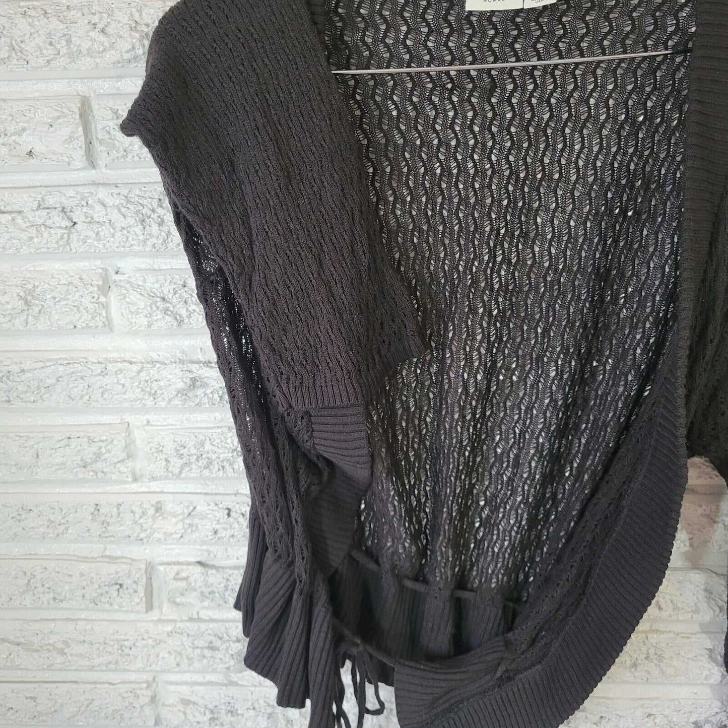 Cato Women Sweater 22 24 Plus Cardigan Open Black Long Sleeve Tie Open Knit Soft