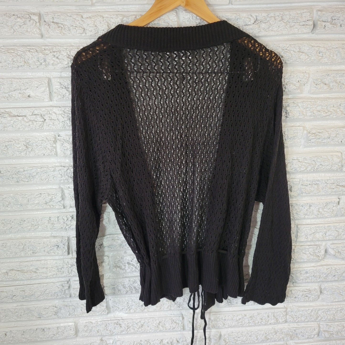 Cato Women Sweater 22 24 Plus Cardigan Open Black Long Sleeve Tie Open Knit Soft