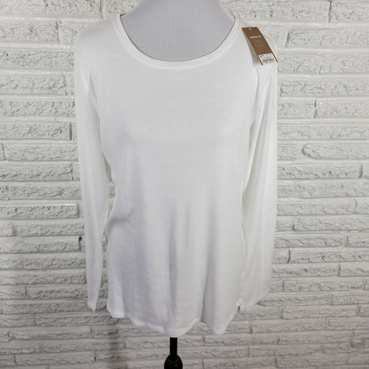 Sonoma Life Style Everyday Womens Top XL Tee Long Sleeve White Cotton Blend