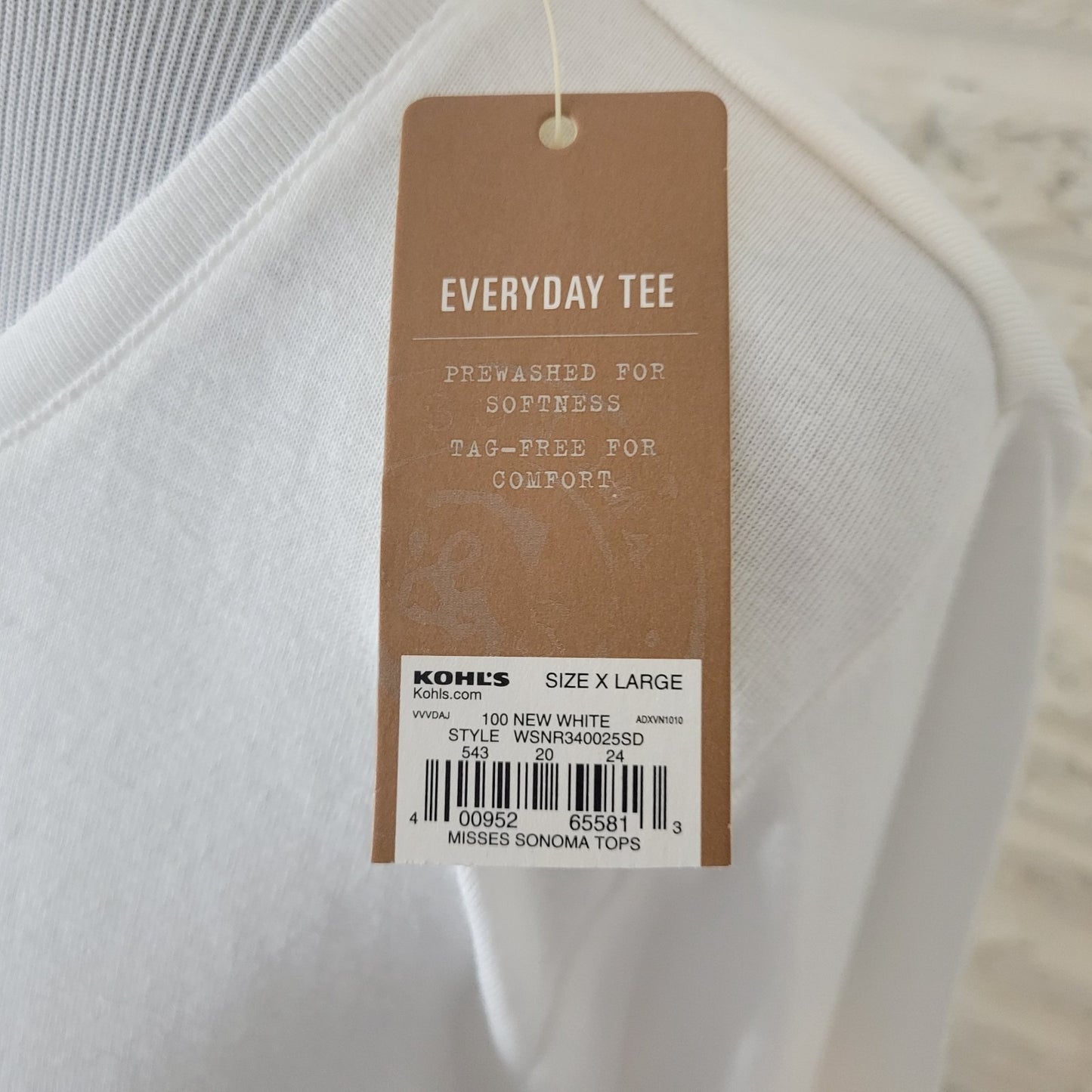 Sonoma Life Style Everyday Womens Top XL Tee Long Sleeve White Cotton Blend