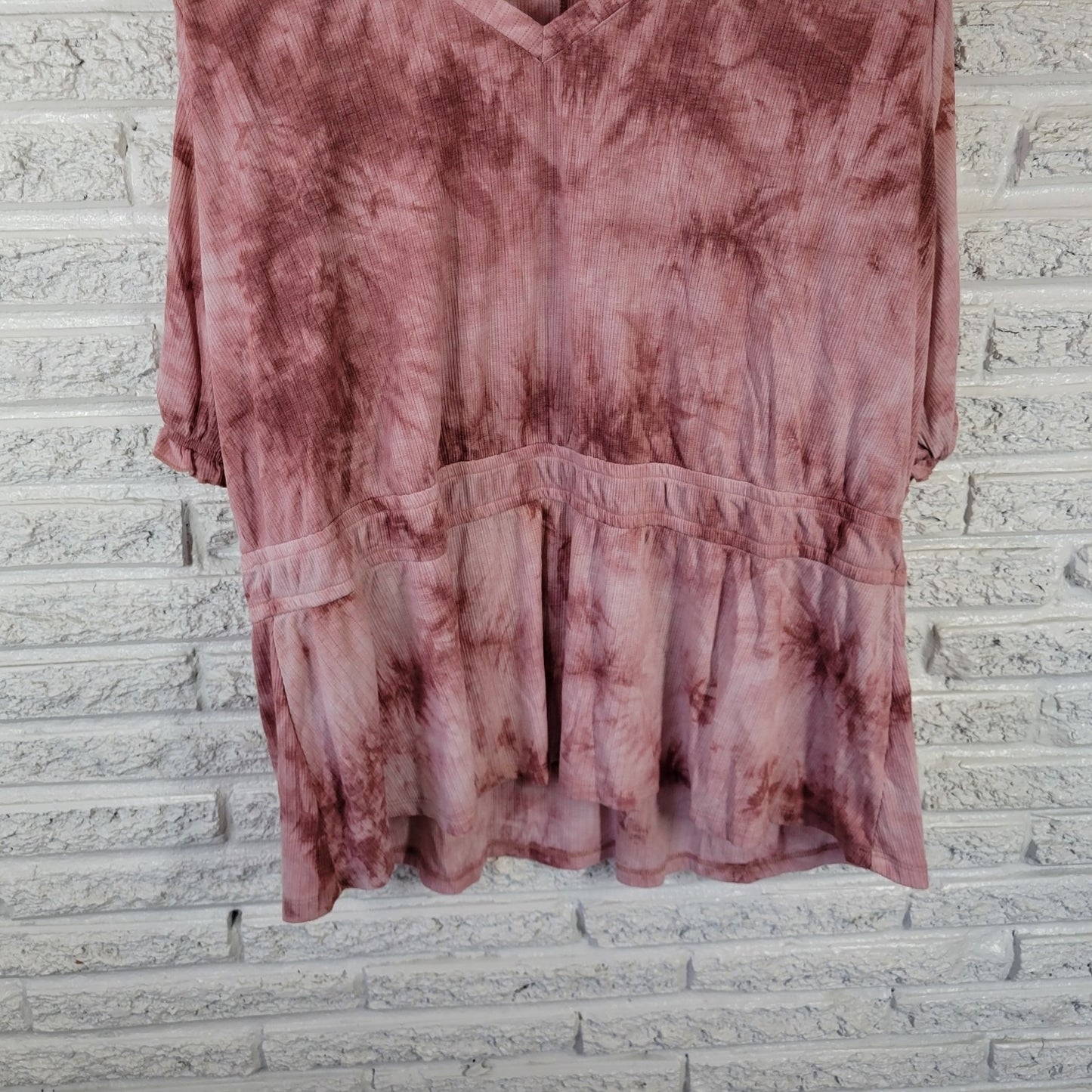 Lane Bryant 22 24 Plus Pink Mauve Tie Dye Puff Short Sleeve V-Neck Blouse