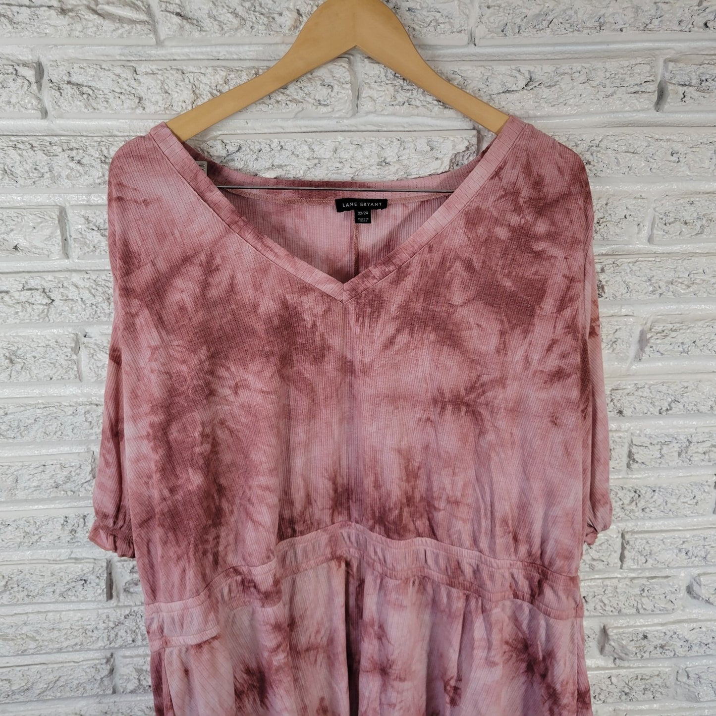 Lane Bryant 22 24 Plus Pink Mauve Tie Dye Puff Short Sleeve V-Neck Blouse