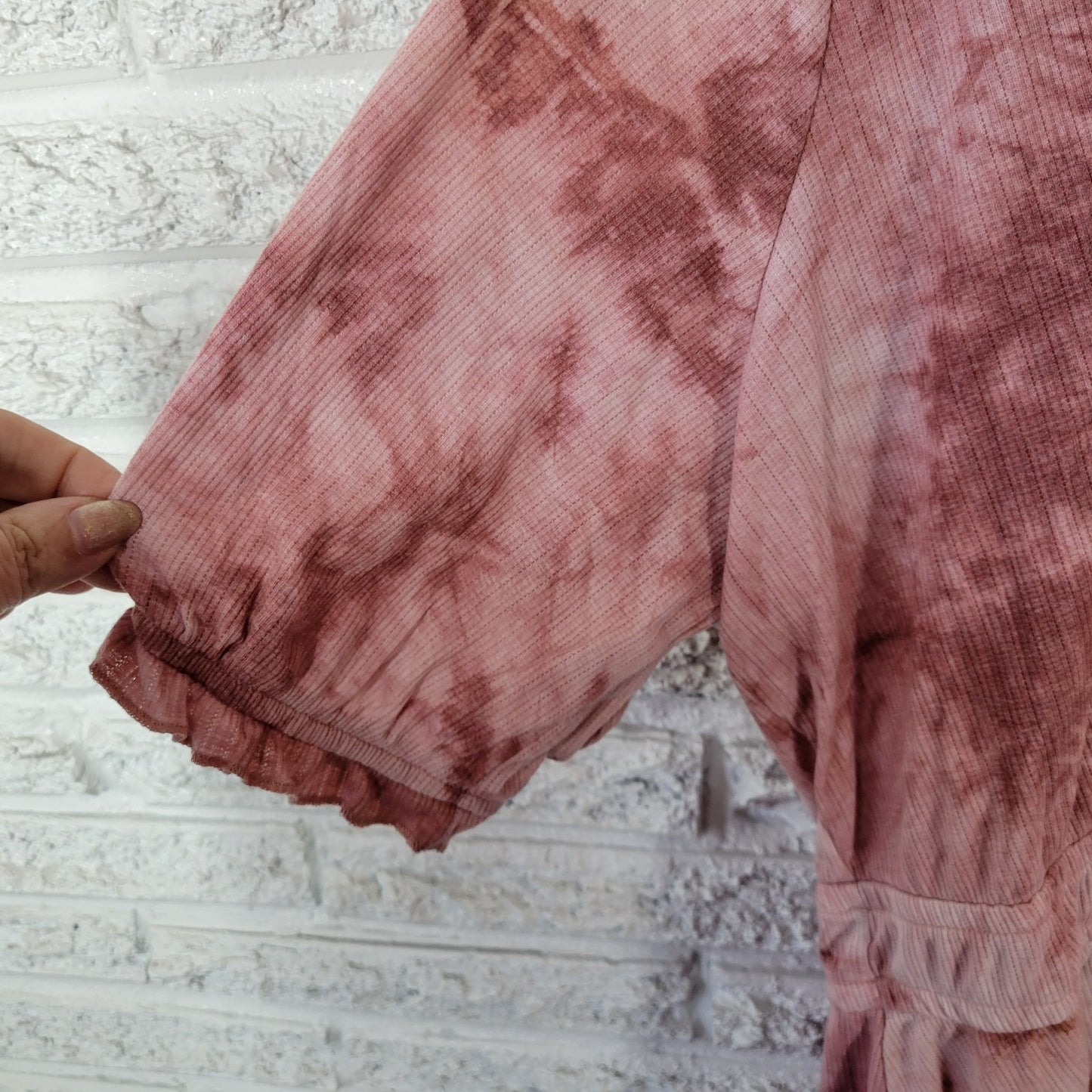 Lane Bryant 22 24 Plus Pink Mauve Tie Dye Puff Short Sleeve V-Neck Blouse