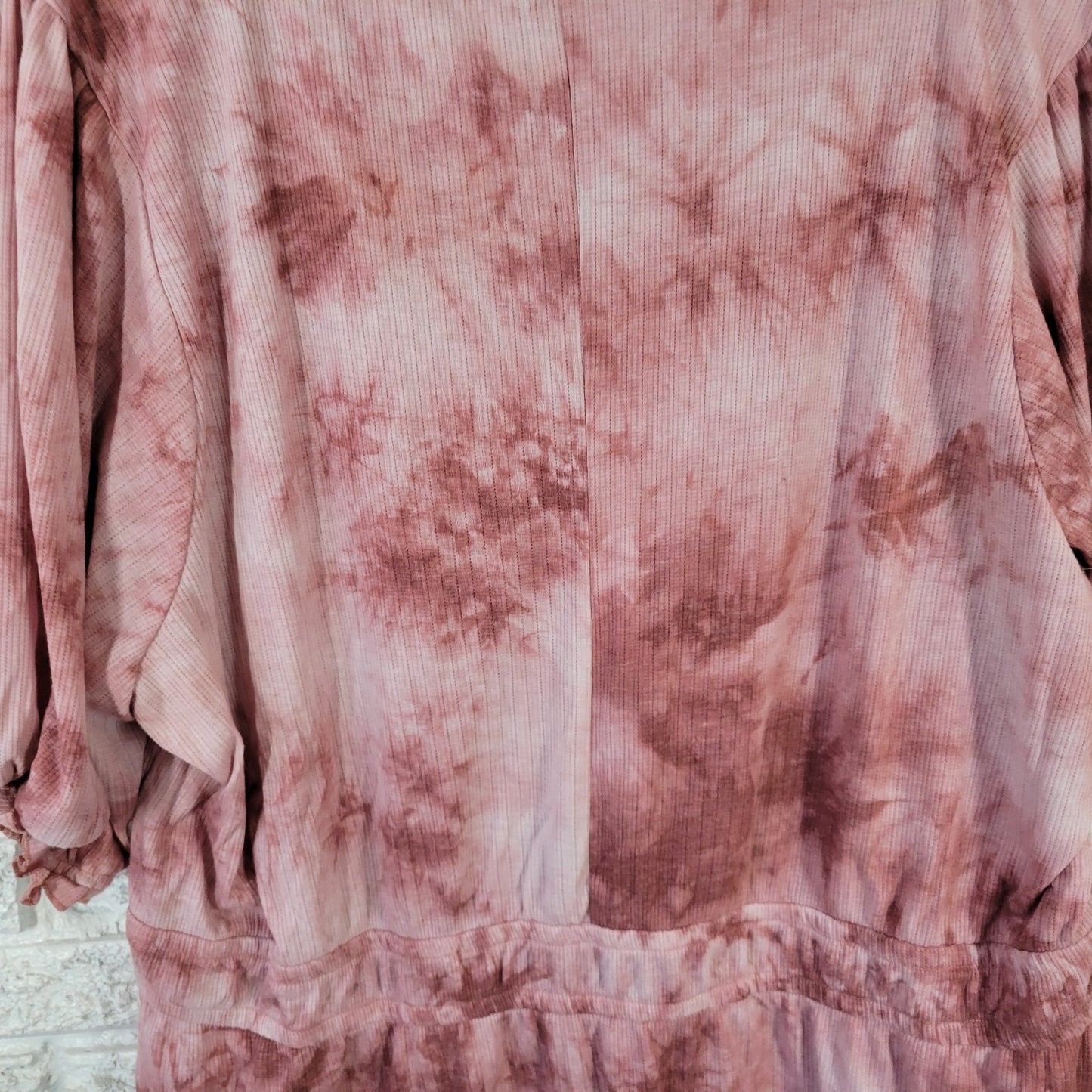 Lane Bryant 22 24 Plus Pink Mauve Tie Dye Puff Short Sleeve V-Neck Blouse